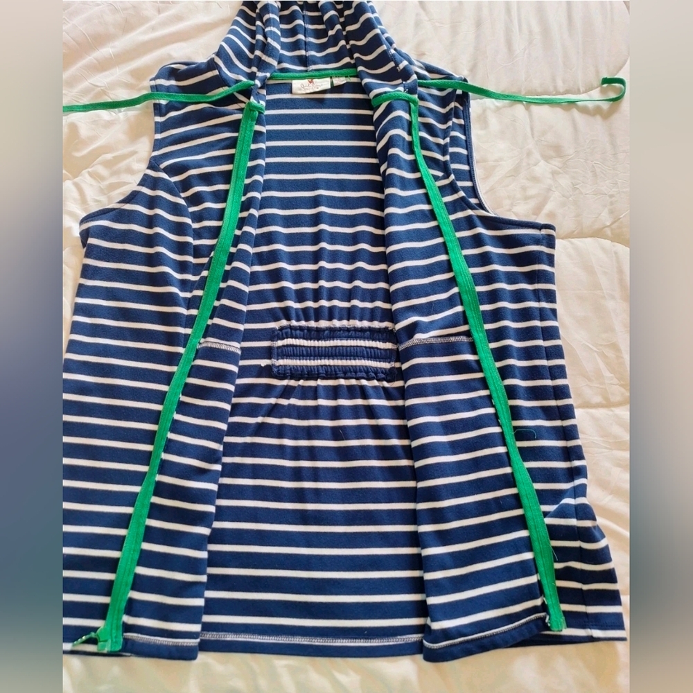 Hoodie Zip Vest 1X, Quacker Factory Y2K Blue Striped Sleeveless Slit pockets - Picture 7 of 9